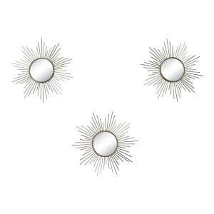 Set of 3 Gold Metal Sunburst Accent Mirrors