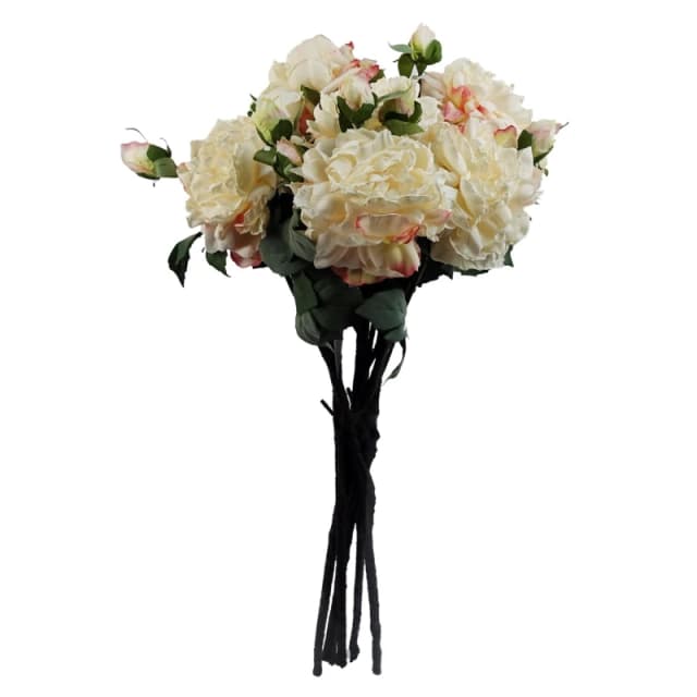 Leaf 6 x 60cm Peony Artificial Flower Cream - 6 flowers 18 buds
