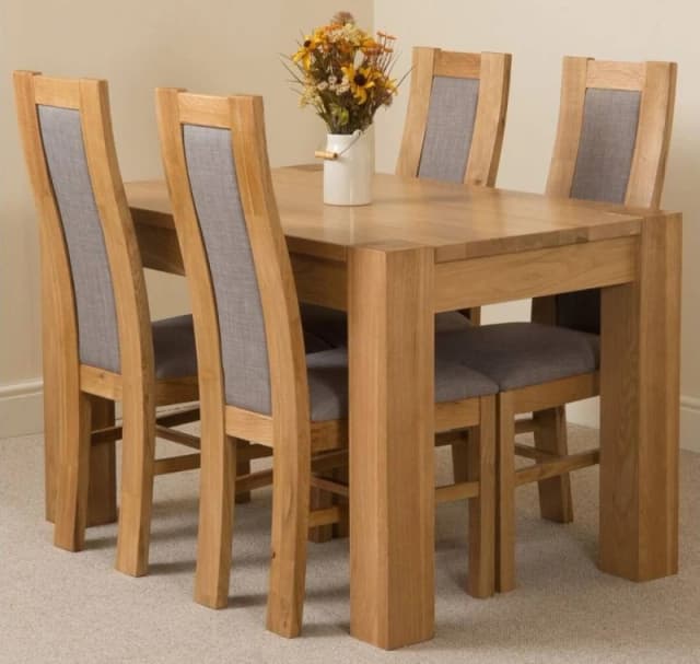 Thats Furniture Kuba 125 x 80cm Chunky Oak Small Dining Table & 4 Stanford Chairs in Brown Brown Unisex 125 x 80 cm