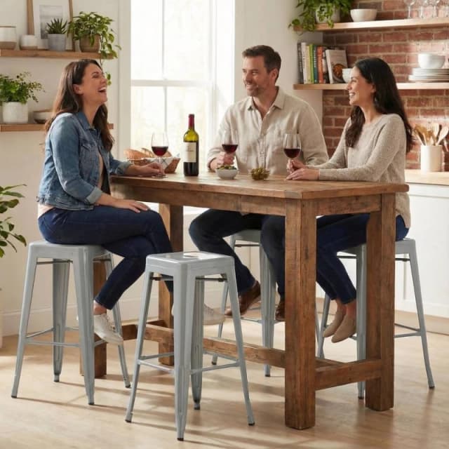 FWStyle Bistro Set Of 4 30" Silver Gloss Metal Bar Stools Silver Unisex