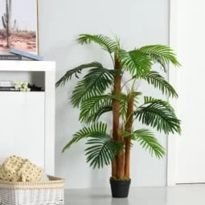 Outsunny Artificial Palm Tree Decorative Plant 19 Leaves with Nursery Pot, Fake Tropical Tree for Indoor Outdoor Decor, 120cm