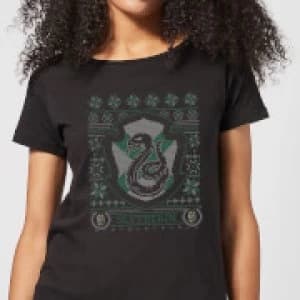 Harry Potter Slytherin Crest Womens Christmas T-Shirt - Black