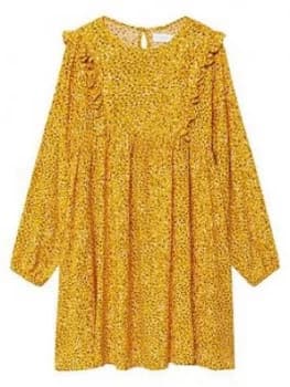 Mango Girls Spotty Frill Dress - Mustard