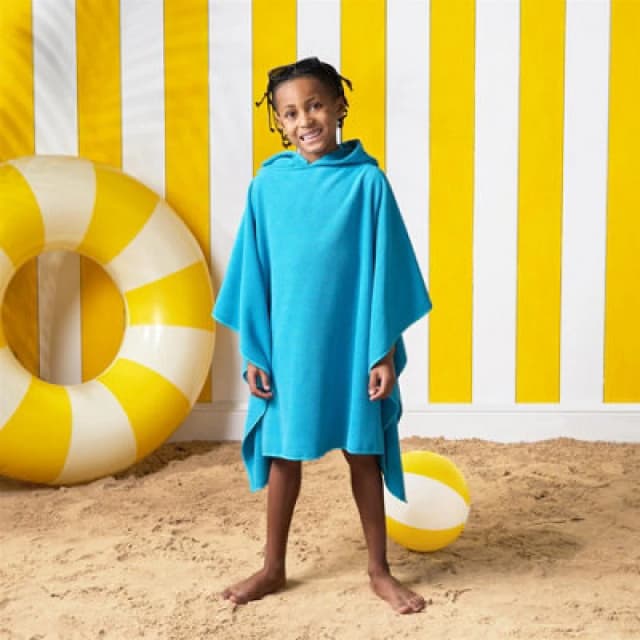 OHS OHS Poncho Towel Absorbent Hood Quick Drying Beach Robe Childrens in Blue Blue One Size Unisex 5027434211241