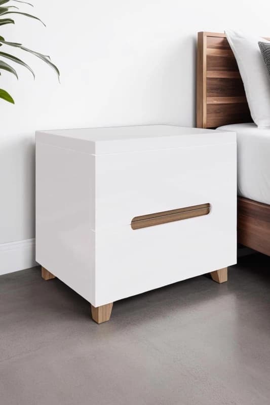 FWStyle FWStyle Gloss White 2 Drawer Bedside Table Fast Click Assembly White One Size Unisex 5056413124890