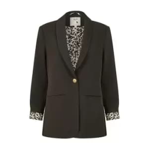 Yumi Black Blazer With Leopard Print Lining - Black