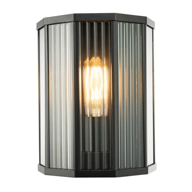 Happy Homewares Contemporary Outdoor Garden Half Lantern Wall Lamp with Clear Ribbed Glass in Black Unisex