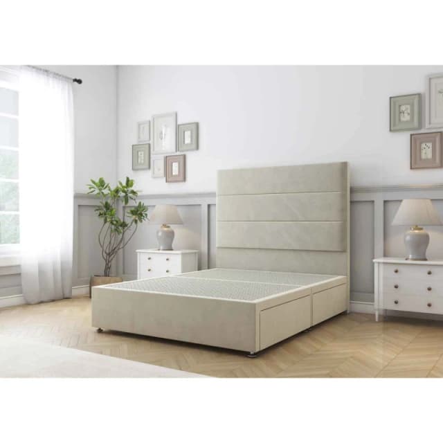 Sloomy Texas Cream Plush Divan Bed Base 2 Drawers Same Side With 26" Strutted Headboard 3' Single