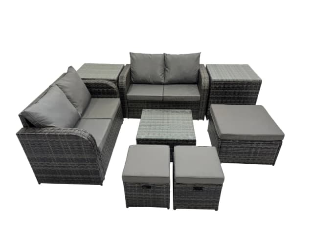 Fimous Love Sofa Square Coffee Table Set with 2 Side Tables 3 Stools in Dark Grey Dark Grey Unisex
