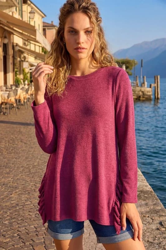 Roman Womens Soft Touch Side Ruffle Top in Pink Size: 20 Pink Female 20