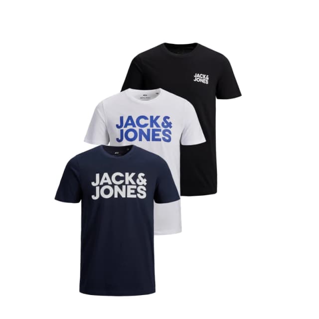 Jack and Jones Logo 3 Pack T-Shirt Mens Blk/Nvy/Wht male M