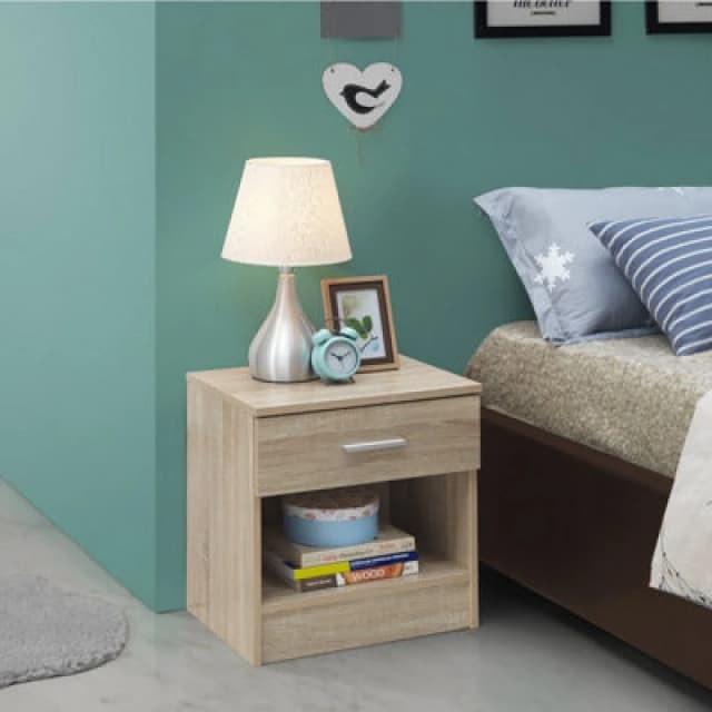 Timber Art Design Rio Costa Bedside Cabinet Bedroom Furniture Nightstand Table 1 Drawer Sonoma Oak