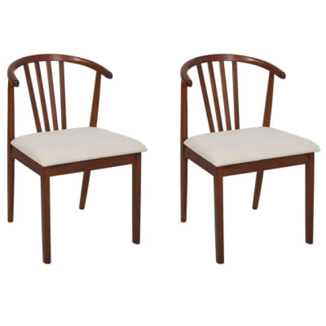 Beliani Set Of 2 Dining Chairs Craig Wood Dark Brown/ Beige