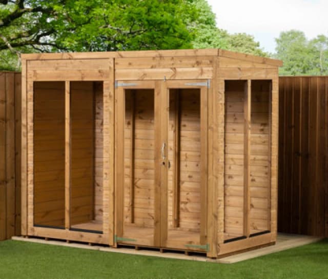 Empire Sheds Empire Pent Summerhouse 8X4 Dipped Treated Tongue And Groove Wooden Garden Shed Double Door (8' X 4' / 8ft X 4ft) (8X4)