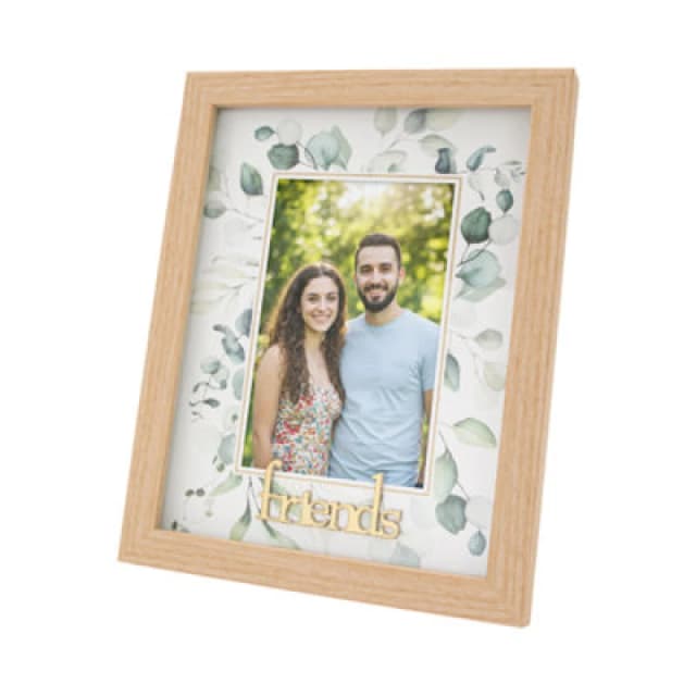 Happy Homewares Modern Oak Mdf Gold Friends Picture Frame With Green Floral Decoration