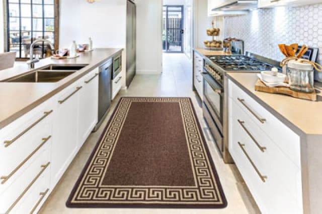 Smart Living Greekey Heavy Duty Machine Washable Hallway Kitchen Non Slip Door Mat Medium Beige