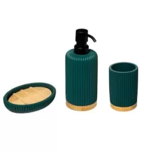Modern Bamboo 3 Piece Bathroom Accessories Set Teal (Blue)