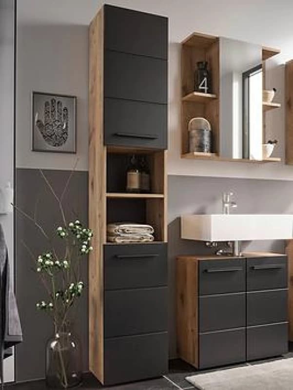 Julian Bowen Vista Tall Bathroom Cabinet Black WC75N Unisex
