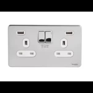 Schneider USFP 2G Switched Socket Double Pole 2x USB 4A White Insert Polished Chrome - GGBGU3424DWPC