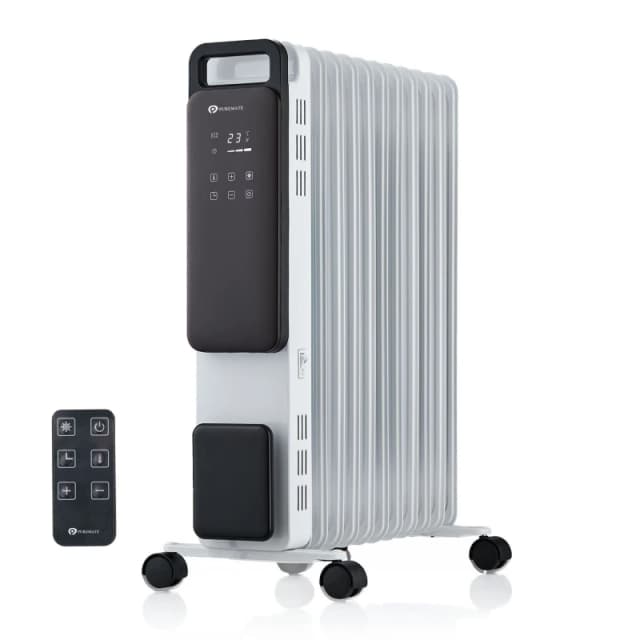 PureMate 2500W 11 Fin Oil Filled Radiator - Portable Electric Heater w/ Digital Screen, Touch Control, Adjustable Thermostat, 3 Heat Modes, 24Hr White