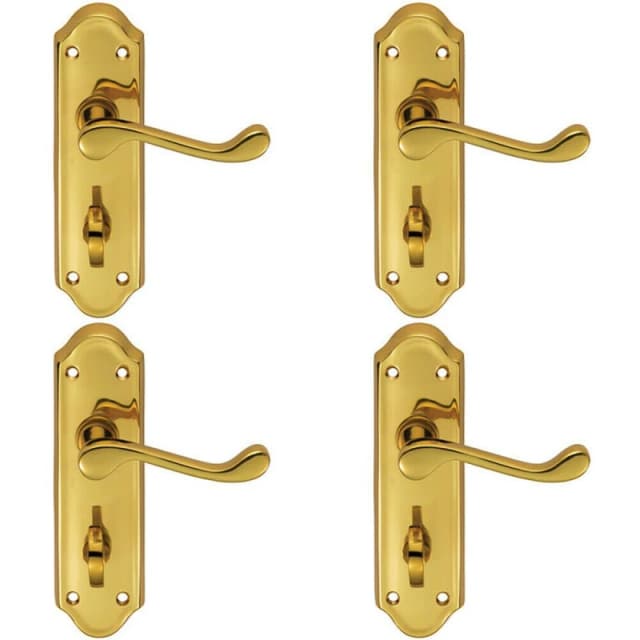Loops 4x PAIR Victorian Upturned Lever on Bathroom Backplate 168 x 47mm Polished Brass Metallics