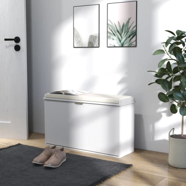 HOMCOM Shoe Storage Bench with Cushion and Flip-Drawer 80x26x47.5cm White 837-559V71WT