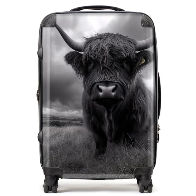 Warren Reed - Designer Black & White Highland Cow Suitcase in Grey Size: Medium Grey Unisex Medium