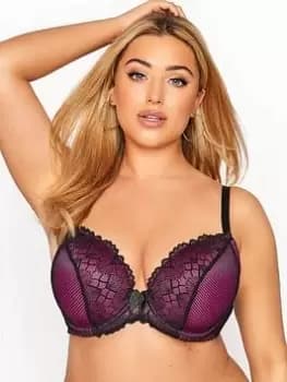 Yours Geo Lace Contrast Padded Bra - Pink, Size 40Dd, Women