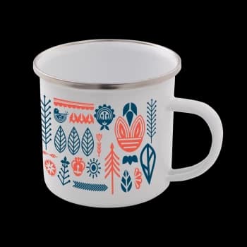 Flower All Over Scandi Print Enamel Mug - White