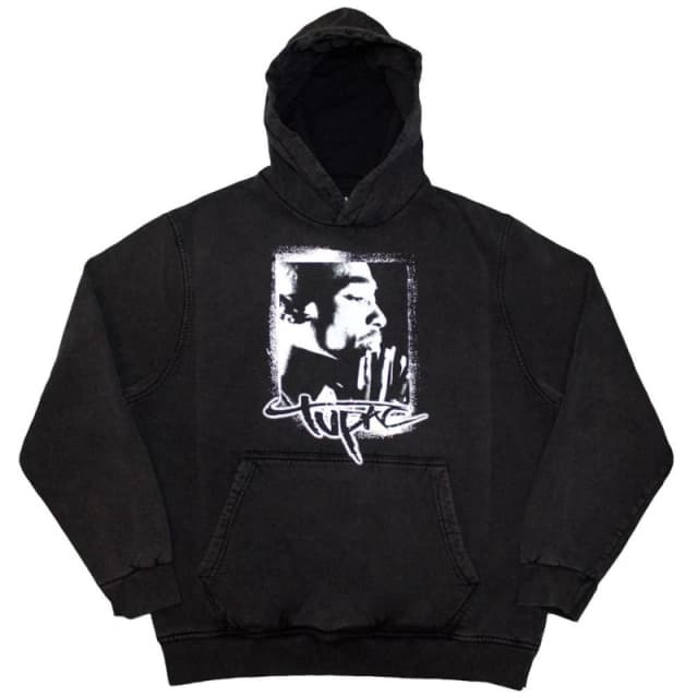 Tupac Shakur Mens Spray Photo Hoodie in Charcoal Size: XL Charcoal Male XL