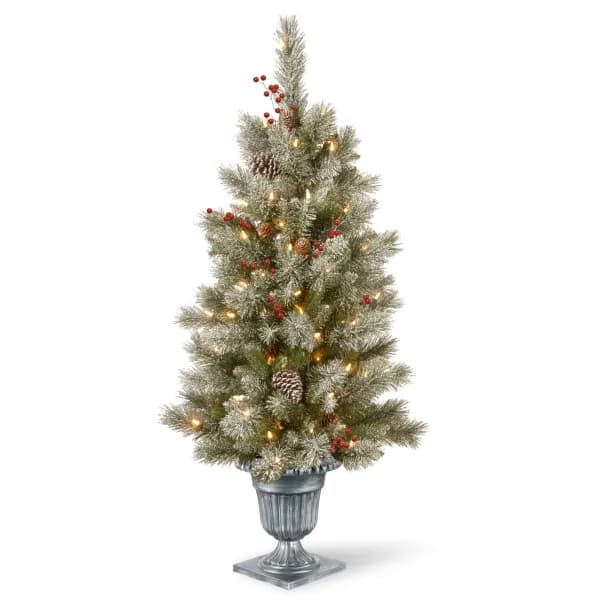 Snowy Bristle Berry Pine 4ft Entrance Pre-lit Christmas Tree Green