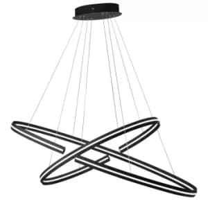 CLARKE LED 2 Ring Pendant Ceiling Light Black 6600lm 3000K 120x60+80x40cm