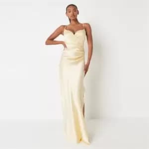 Missguided Ruched Side Cami Maxi Dress Satin - Yellow