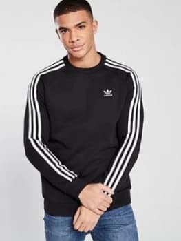 adidas Originals 3 Stripe Crew Neck Sweat - Black, Size 2XL, Men