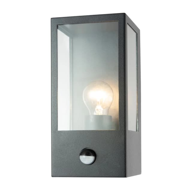 Happy Homewares Modern Outdoor PIR Sensor Wall Light Fitting with Box Lantern Shape IP44 Rated in Black Unisex