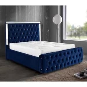 Elegance Mirrored Bed King Plush Velvet Blue