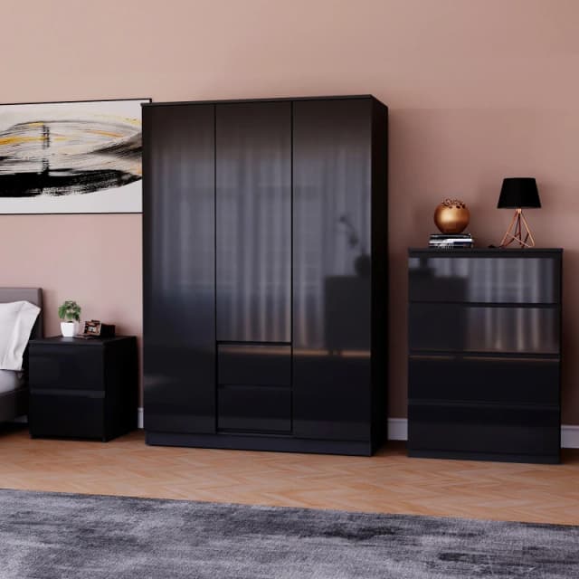 Lassic Vida Designs Glinton Gloss 3 Piece Bedroom Set 7 Black unisex 3 Piece