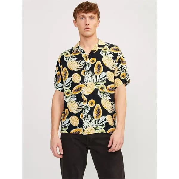 Jack and Jones Tampa AOP Short Sleeve Shirt Patterned Shirt - Short Sleeve M Black 57358003390