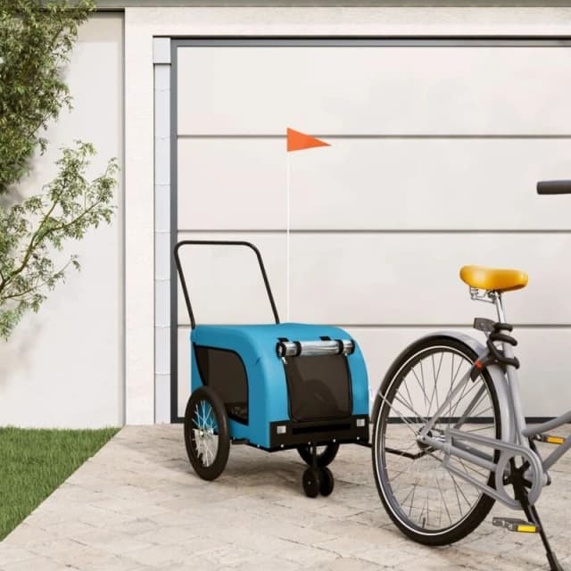 vidaXL Pet Bike Trailer Blue and Black Oxford Fabric and Iron, Blue 94023