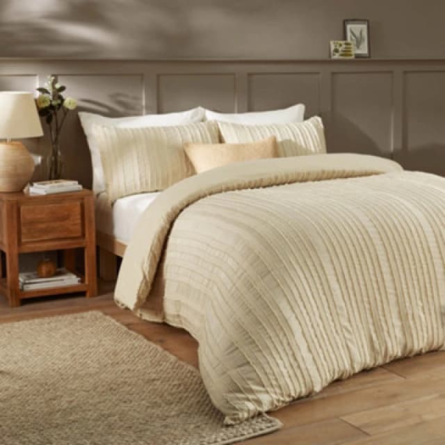 Duvet Day Harrison Stripe Tufted Soft Touch Duvet Cover Set, Single, Linen