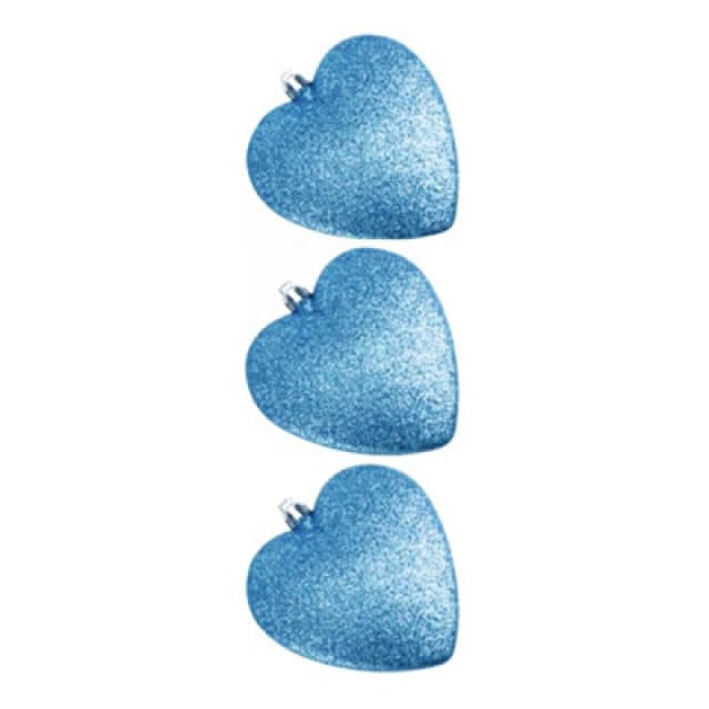 Davies Products Glitter Hearts Bauble (Pack Of 3) Kingfisher Blue (9Cm)