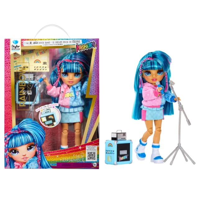 Rainbow High Junior High Rock Band - Skyler Blue - 23cm Fashion Doll with a Microphone a Mic Stand and an Amp Customise with Stickers Posable Cu
