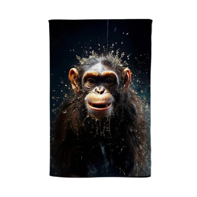 Warren Reed - Designer Realistic Monkey Face Splashart Tea Towel in Black Unisex