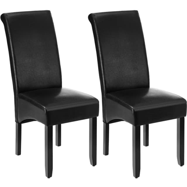 Tectake Set Of 2 Dining Chair - Ergonomic Seat Shape, High Backrest, Padded, Faux Leather - Black