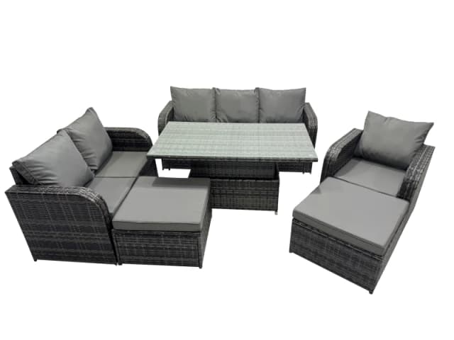 Fimous Rattan Garden Furniture Dining Set 8-seater with 2 Big Footstool in Dark Grey Dark Grey Unisex