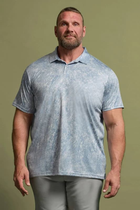 BadRhino Mens Marble Print Polo Shirt in Grey Size: Medium Grey Male M