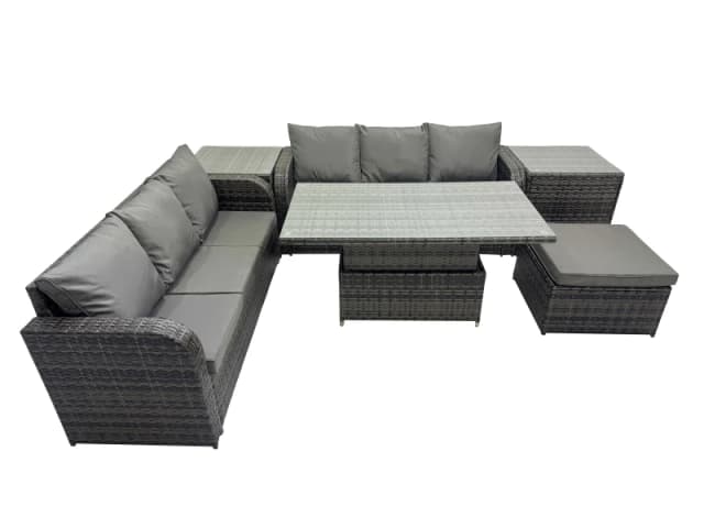 Fimous Rattan Garden Furniture Dining Set 7-seater with 2 Side Table in Dark Grey Dark Grey Unisex