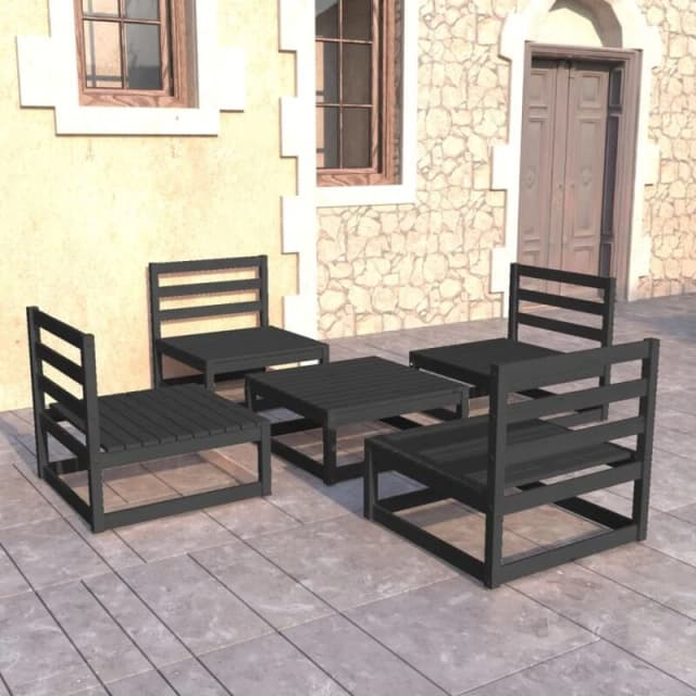 VIDAXL 5 Piece Garden Lounge Set Black Solid Pinewood Vidaxl 8720286463710