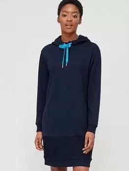 Armani Exchange Organic Cotton Knit Detail Hoodie Dress - Navy Size XS Women