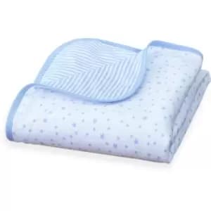 Clair de Lune Stars & Stripes Reversible Cotton Pram Blanket - Blue - Blue